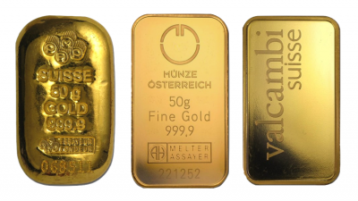 Goldbarren 50 Gramm Feingold LBMA-zertifiziert Resale diverse